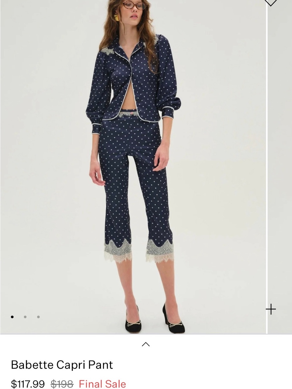 For Love & Lemons Navy Polka Dot Capri with Lace Trim